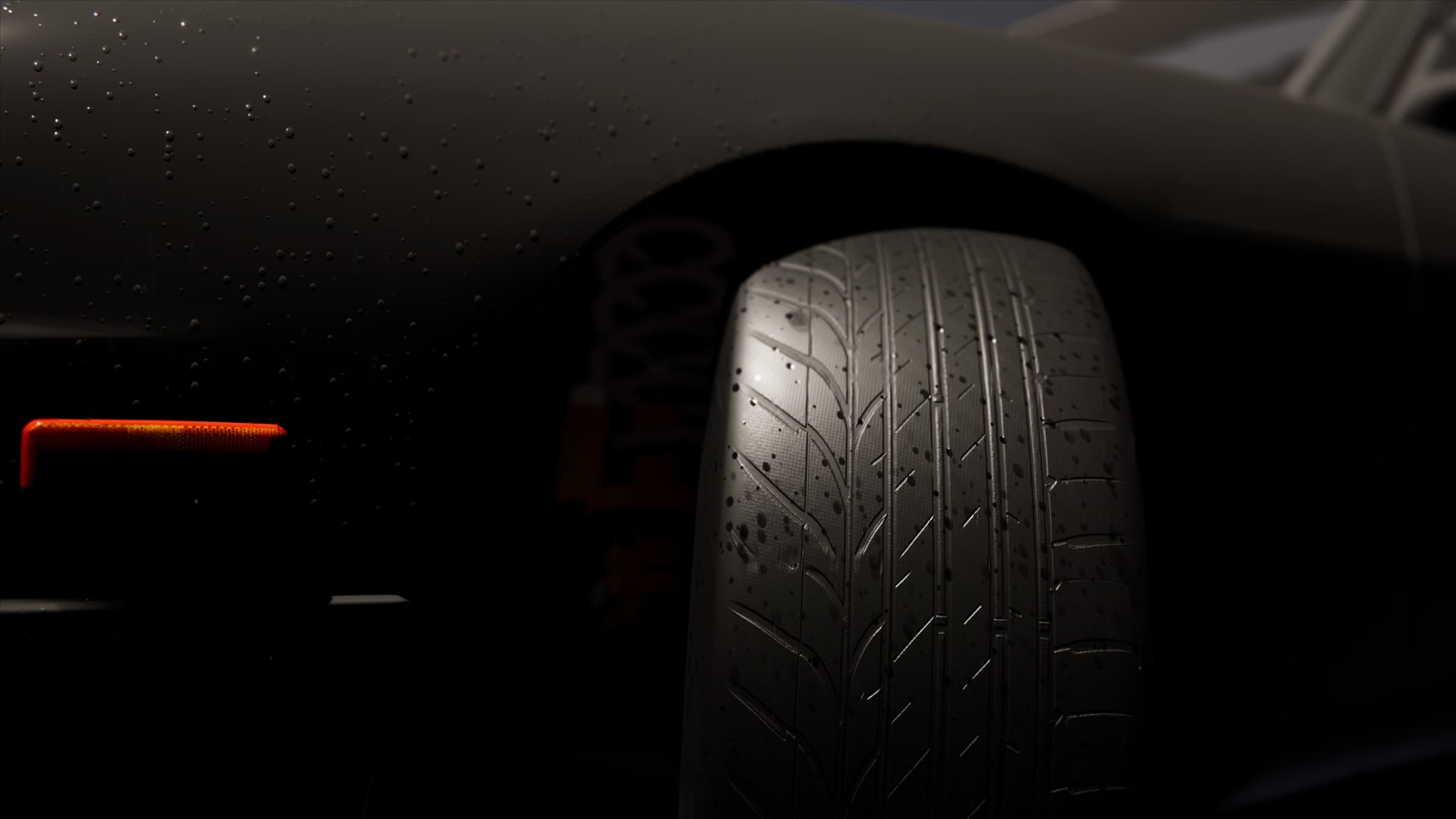 Close in-game view of a Project Tourge tyre and its tread pattern