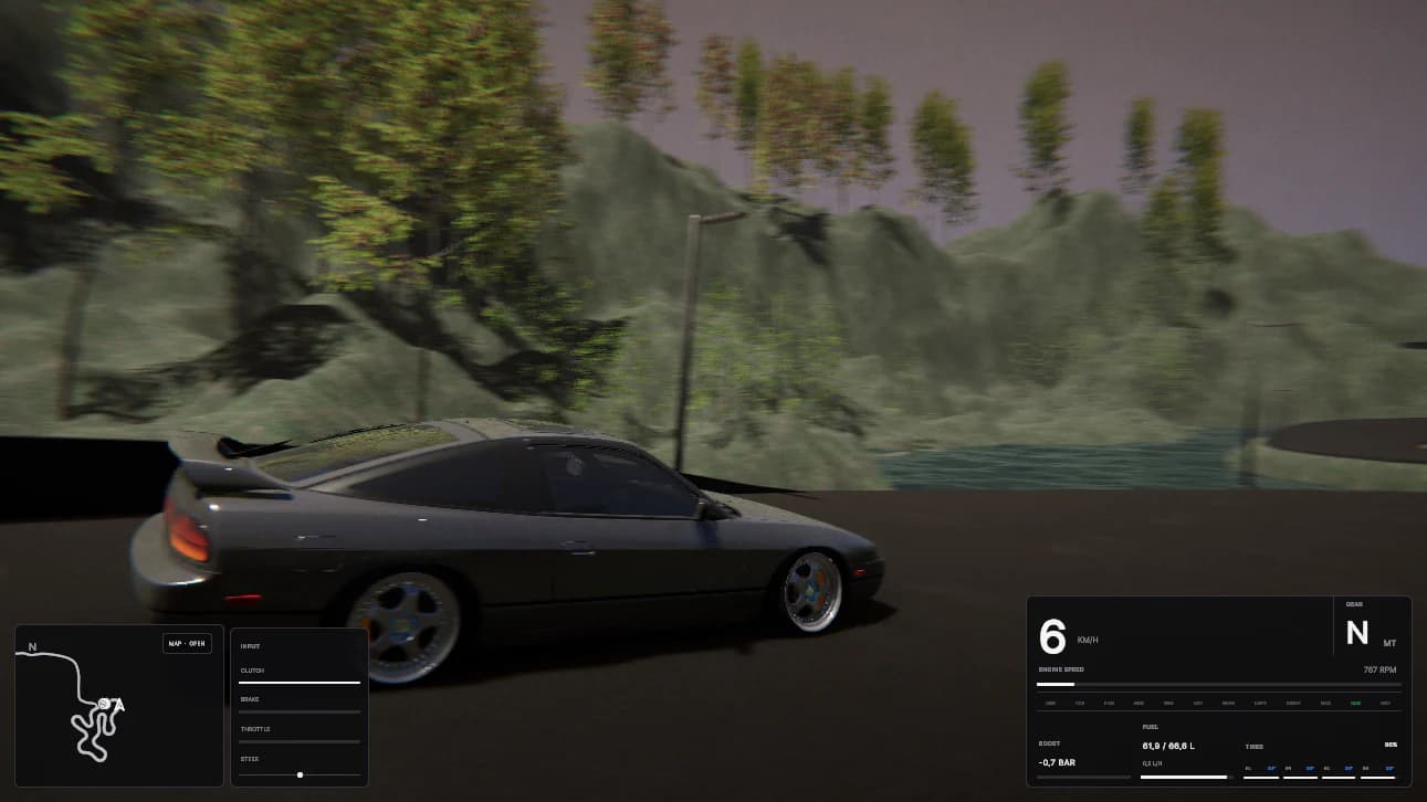 The redesigned Project Tourge open-world HUD showing the minimap, input display and vehicle information